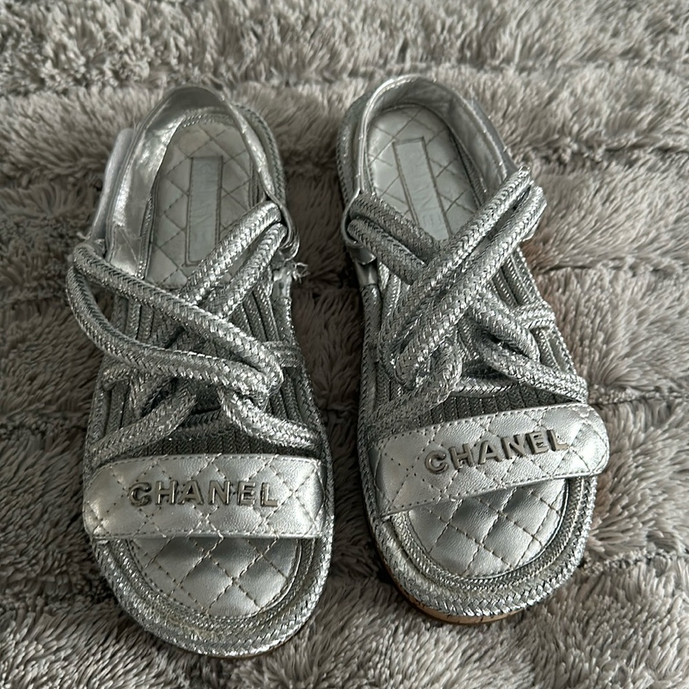 Worn Chanel grey sandals 8 1/2